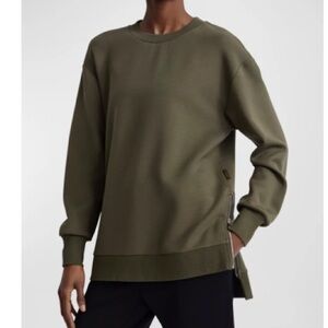 Varley Charter Side-Zip Crewneck Sweatshirt Size Medium Olive Green